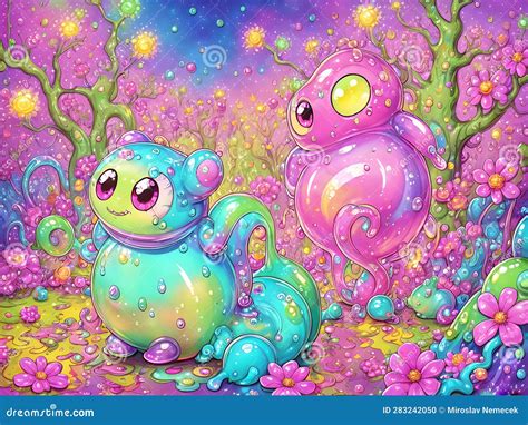 Cute Slime Creatures, Generative AI Illustration Stock Photo - Image of ...