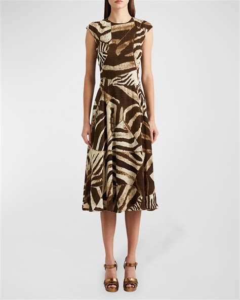 Ralph Lauren Collection Omeria Jungle Print Linen Midi Day Dress