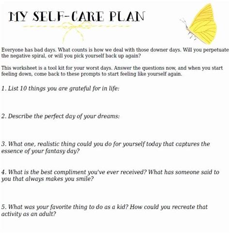 40 Self Care Plan Template Self Care Worksheets Coping Skills