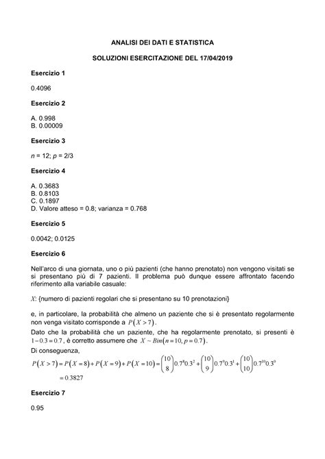 Es07 Soluzioni Appunti ANALISI DEI DATI E STATISTICA SOLUZIONI