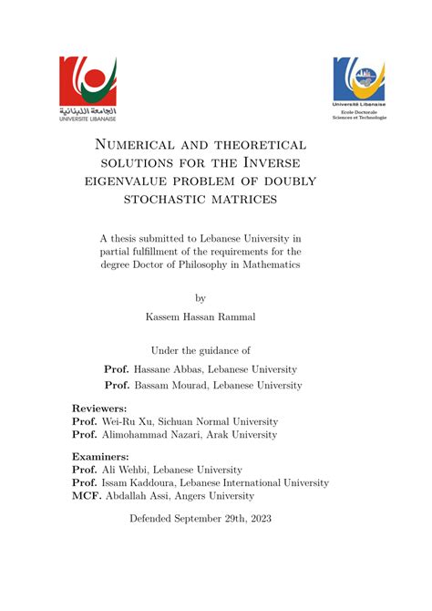 Pdf Numerical And Theoretical Solutions For The Inverse Eigenvalue