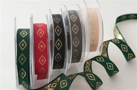 Berisfords Christmas Ribbon 15mm Woven Diamond Gold Metallic 5 Colours