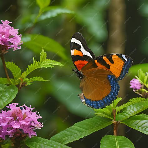 Premium Photo | A butterfly is on a flower in the woods