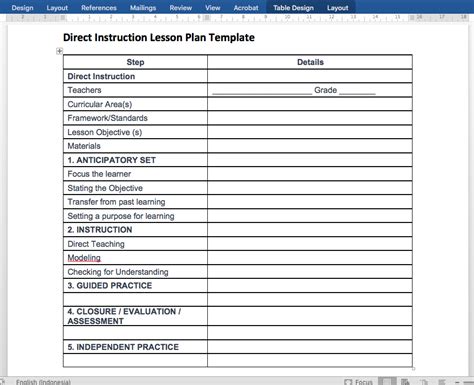 Direct Instruction Lesson Plan Template Edutechspot