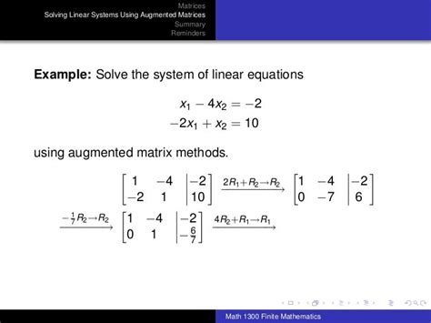 Math 1300 Section 4 2 Systems Of Linear Equations Augmented Matrices