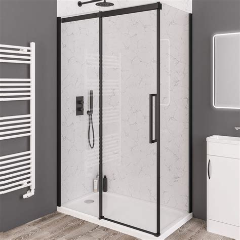 Eastbrook Corniche 2000 Matt Black Sliding Shower Door 1100mm 49 6014