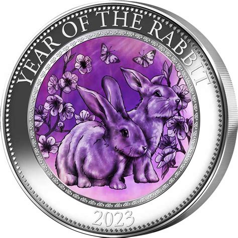 2023 Cook Islands 5 Oz Year Of The Rabbit Mother Of Pearl Silver Coin