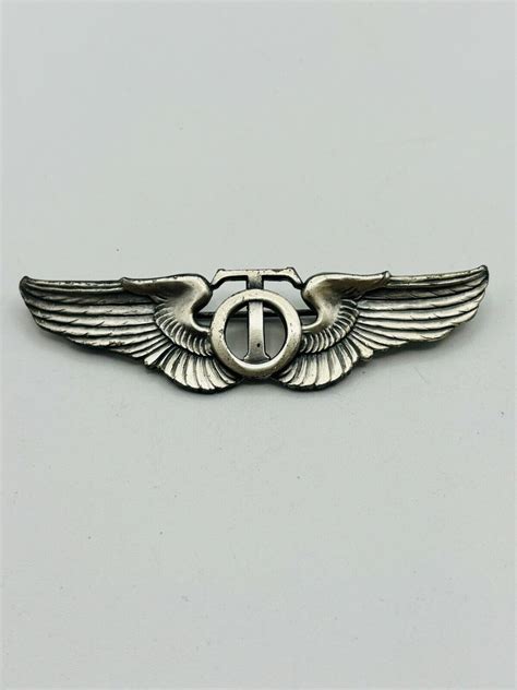 WWII USAAF Technical Observer Wings Sterling Silver Full Size Pin Back