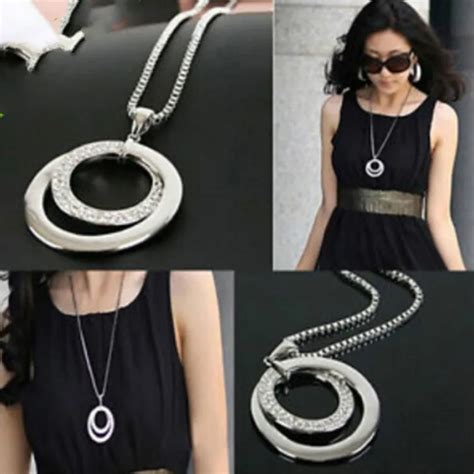 2016 Korean Fashion Crystal Pendant Necklace Chunky Silver Double