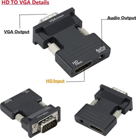 VIKEFON Adapterkabel HDMI Naar VGA Met Audio 1080p Full HD