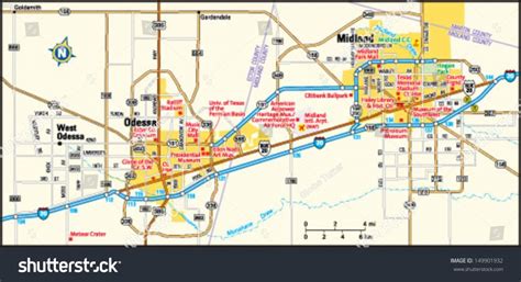 Empty Vector Map Of Midland, Texas, Usa, Printable Road Map Created ...