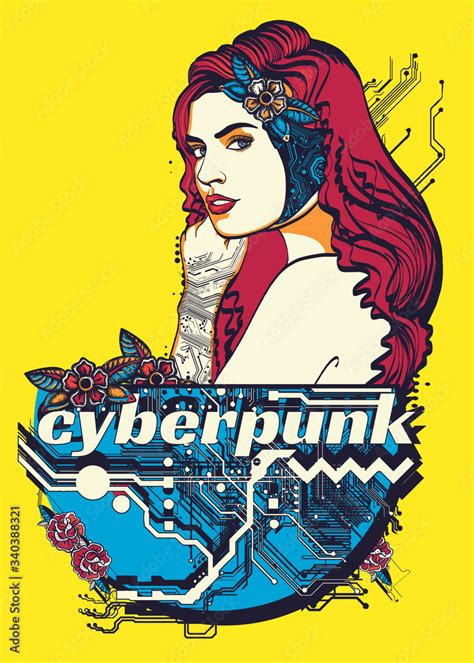 Cyberpunk Girl Pop Art Style Robot Woman Portrait Pin Up Illustration