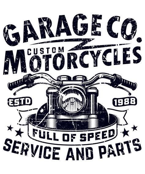 Fully Editable Vector Eps 10 Outline Of Garage Co Custom Motorcycle T