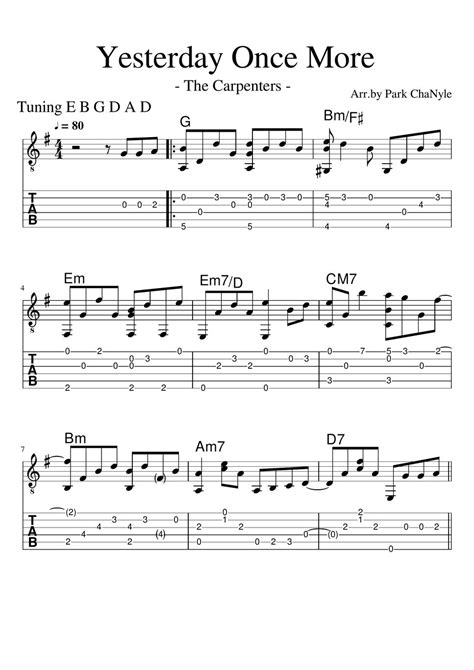 The Carpenters Yesterday Once More Chord Melody Tab 1staff By