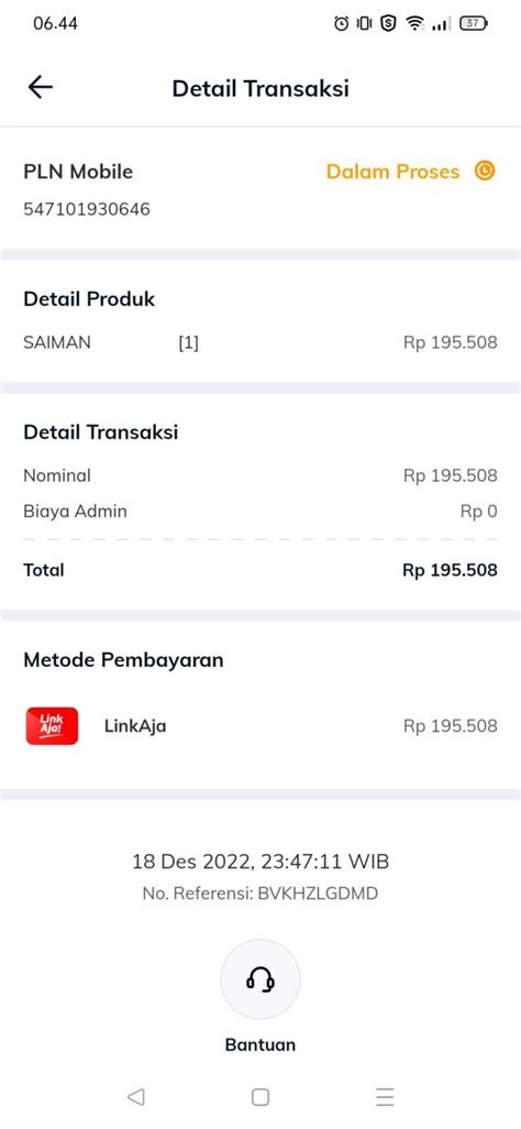 Transaksi Pending Melalui Aplikasi Linkaja