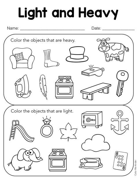 Heavy And Light Objects Worksheet Grade 1