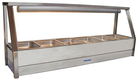 Roband Straight Glass Hot Food Display Bar 6 Pans Single Row Reign In Design