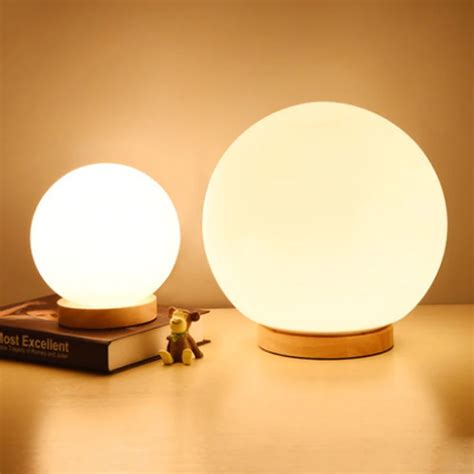 Modern Warm Frosted Glass Ball Table Lamp White Nordic Wood Led E