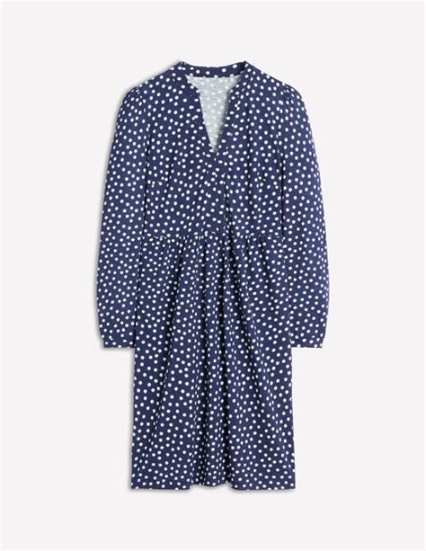 Naomi Relaxed Jersey Dress French Navy Abstract Dot Boden Uk