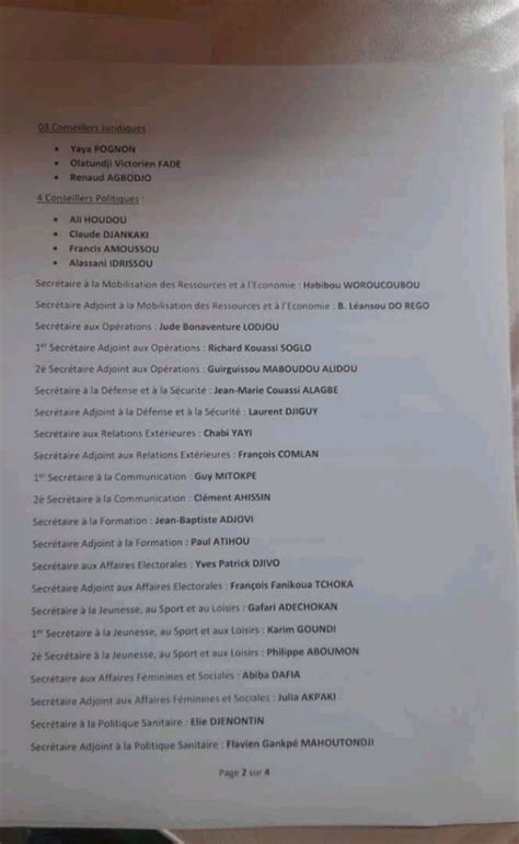 Bénin Voici la liste intégrale des membres du nouveau bureau des