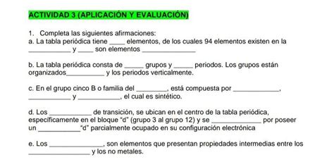 ACTIVIDAD 3 APLICACIÓN Y EVALUACIÓN 1 Completa las siguientes