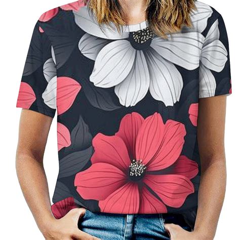 Dnagsbbsn Flowers Full Print Graphic T Shirts Short Sleeve Crew