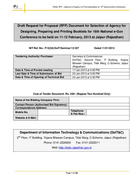 Fillable Online Risl Rajasthan Gov Request For Proposal RFP Fax Email