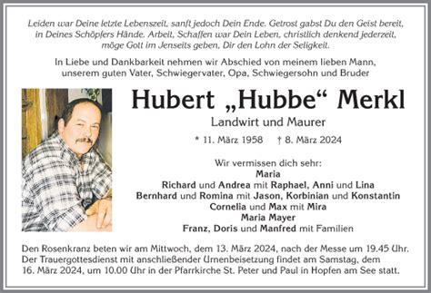 Traueranzeigen Von Hubert Merkl Allg Uer Zeitung