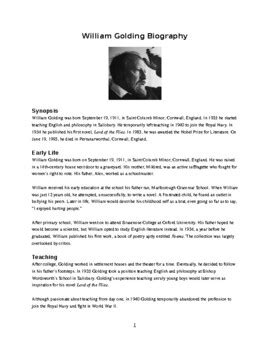 William Golding biography and style (editable resource) by Teach and Lead