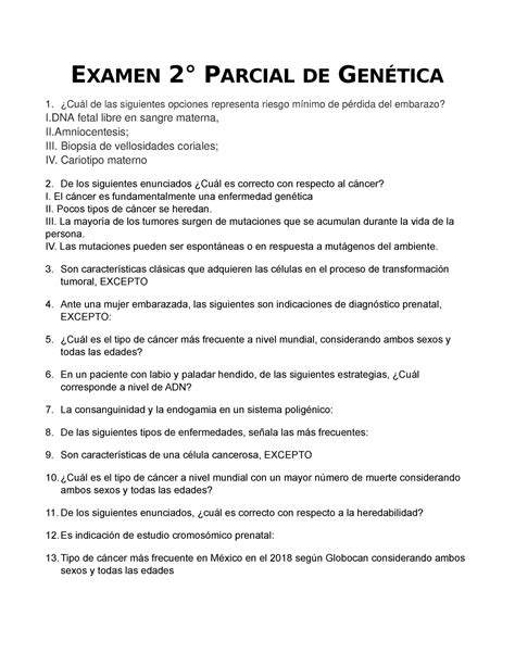 Examen 2 Parcial de Genética EXAMEN 2 PARCIAL DE GENÉTICA Cuál de