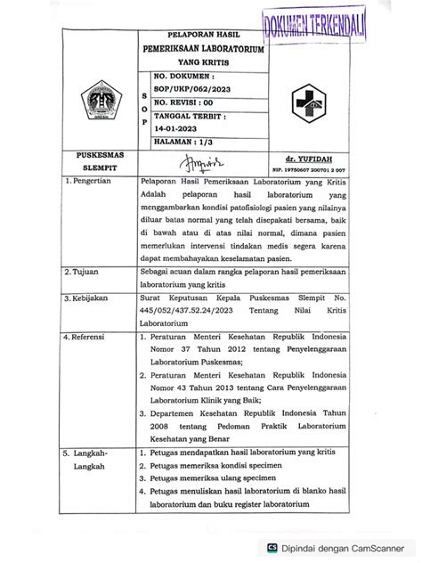 Sop Pelaporan Hasil Pemeriksaan Laboratorium Yang Kritis Pdf