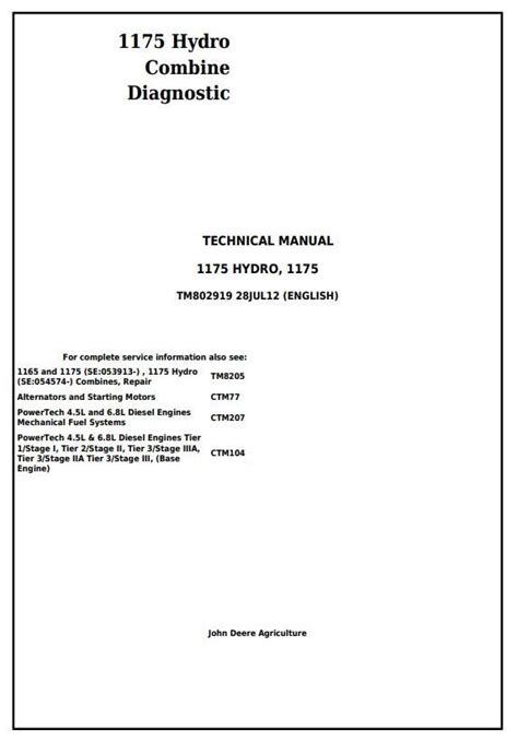 John Deere Hydro Combine Technical Manual Tm