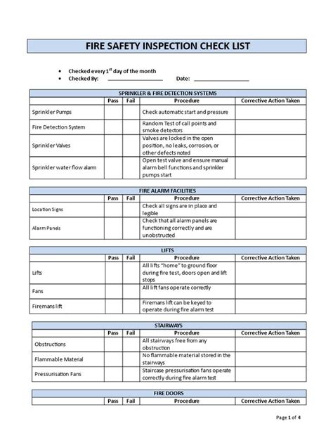 Printable Fire Inspection Checklist Template