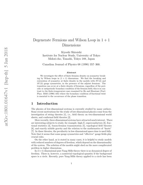 Pdf Degenerate Fermion And Wilson Loops In Dimensions