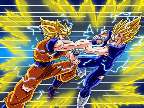 Ssj2 Goku Vs Ssj2 Majin Vegeta By Animefreakazoid6 On Deviantart