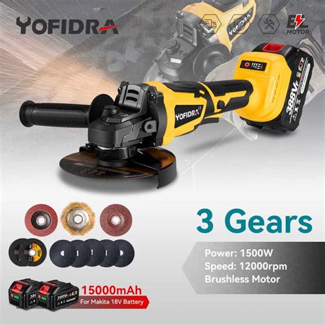 Yofidra 125Mm M14 Brushless Angle Grinder 12000Rpm 3 Gears Cordless