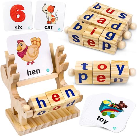 Kizh Wooden Reading Blocks Sight Words Montessori Short Vowel Rods