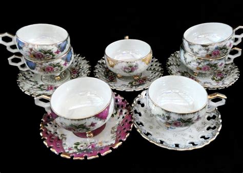 Antique Fred Roberts China Footed Tea Cups And Lattice Etsy