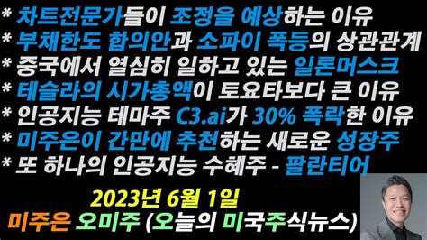 오늘의 미국주식뉴스 미주은이 간만에 추천하는 성장주는 테슬라의 시가총액이 토요타보다 큰 이유 차트전문가들이 조정을