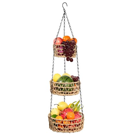 G.a HOMEFAVOR Hanging Basket Fruit Organizer , 3-Tier Fruit Stand Fruit ...