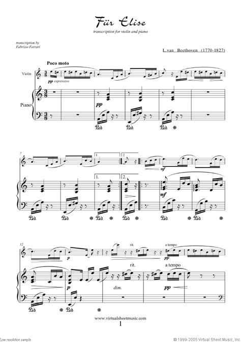 Beethoven Fur Elise Sheet Music For Violin And Piano Pdf