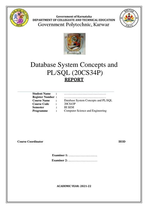 SOLUTION Dbms Lab Manual 20cs34p Studypool