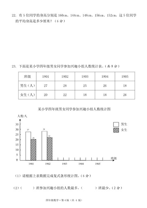 2023湖南长沙雨花区四年级下册数学期末试卷（图片版） 4 四年级数学期末下册 奥数网