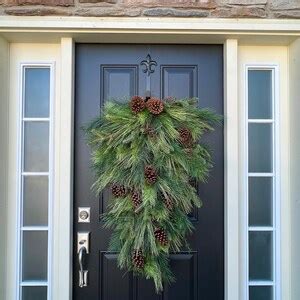 Winter Pine Teardrop Wreath For Front Door Faux Pine Wreath Etsy