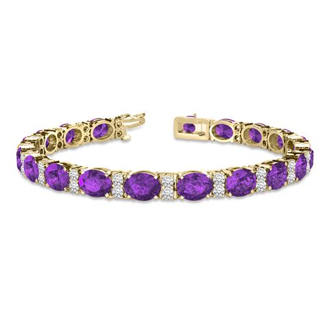 Diamond Oval Cut Amethyst Tennis Bracelet K Yellow Gold Ct