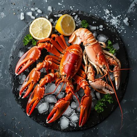 Chilled Lobster And Crab Legs With Ice And Lemon Premium Ai Generated