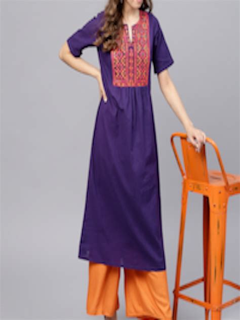 Buy Jaipur Kurti Women Purple Pink Yoke Design A Line Kurta Kurtas