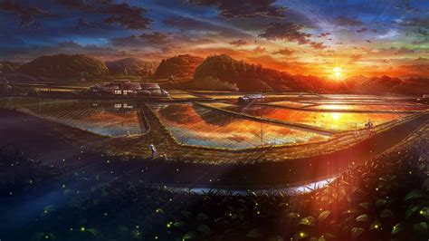 Body Of Water Anime Sunset Hd Wallpaper Wallpaper Flare