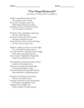 The Village Blacksmith By Henry Wadsworth Longfellow Quick Quiz And Poem