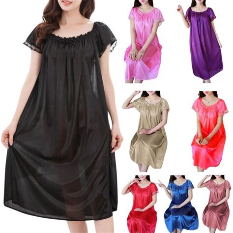 Womens Summer Lace Ice Silk Nightdress Short Sleeve Loose Nightgown Xl